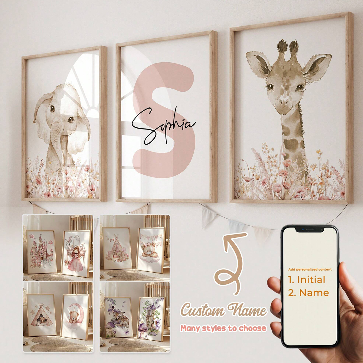 Baby Nursery Name Wall Art - Custom Name Nursery Wall Art Set,
