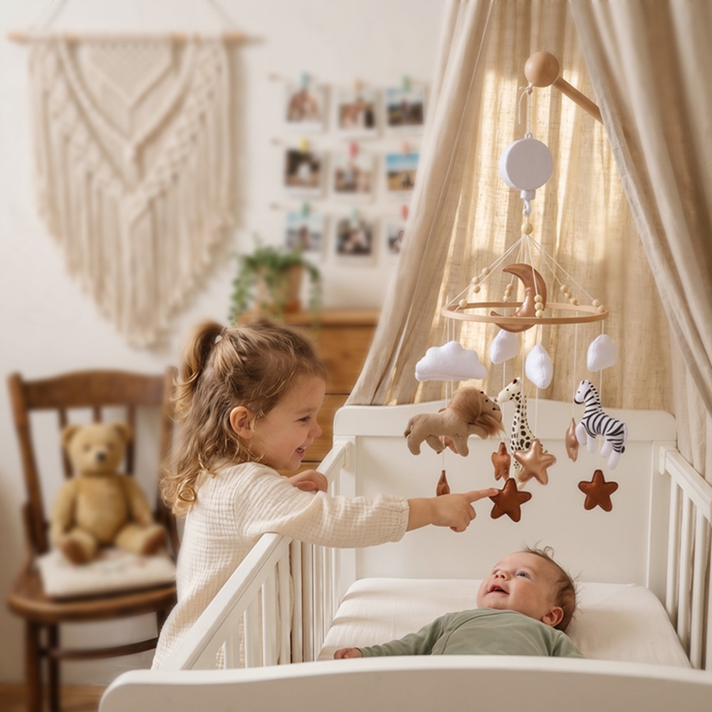 Baby Nursery Game - Wooden Bed Bell Baby Crib Mobile