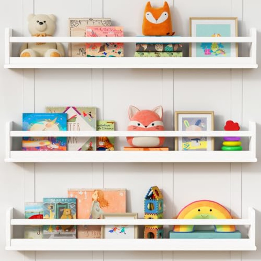 Baby Nursery Floating Shelves - Harwaya Toddler Wall Bookshelf for Room