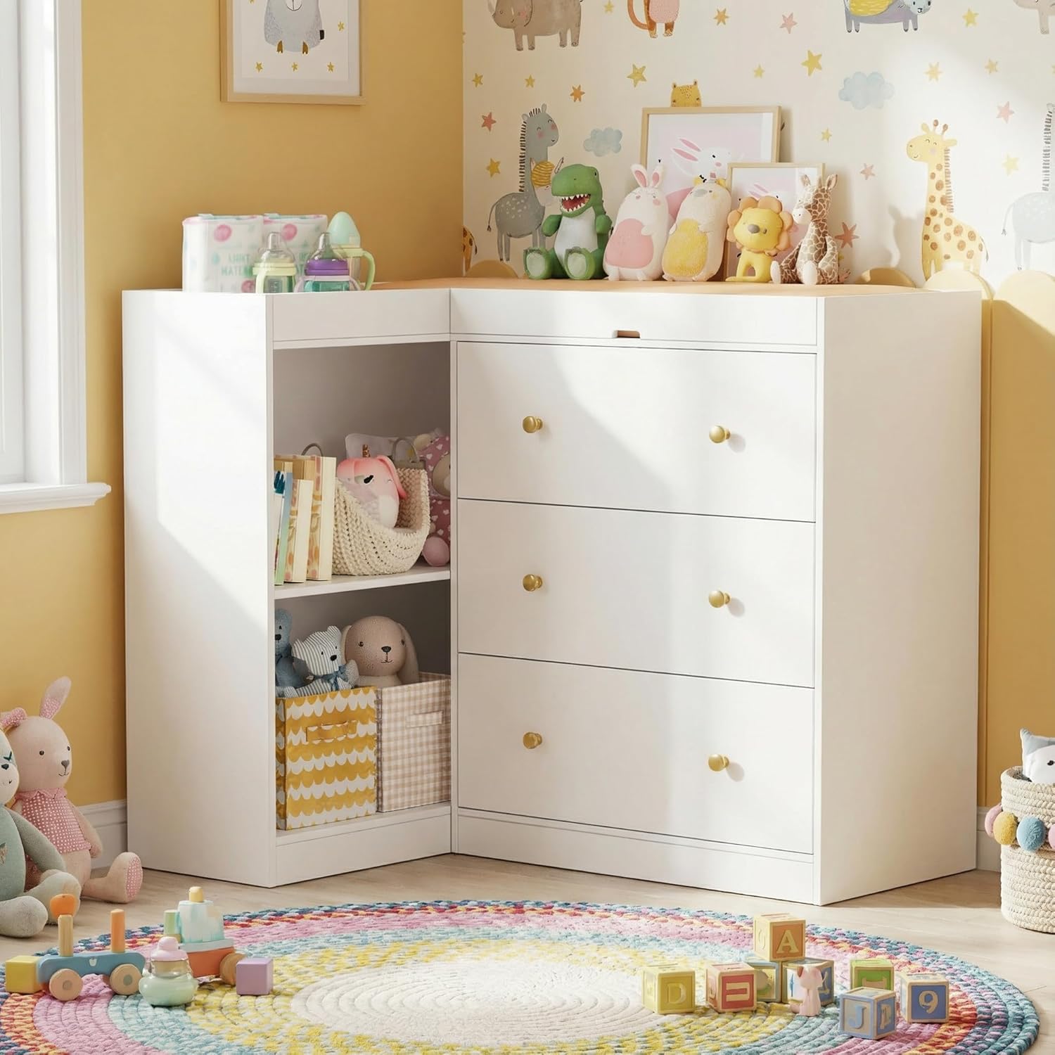 Baby Nursery Table - Corner Nursery Changing Table with 3