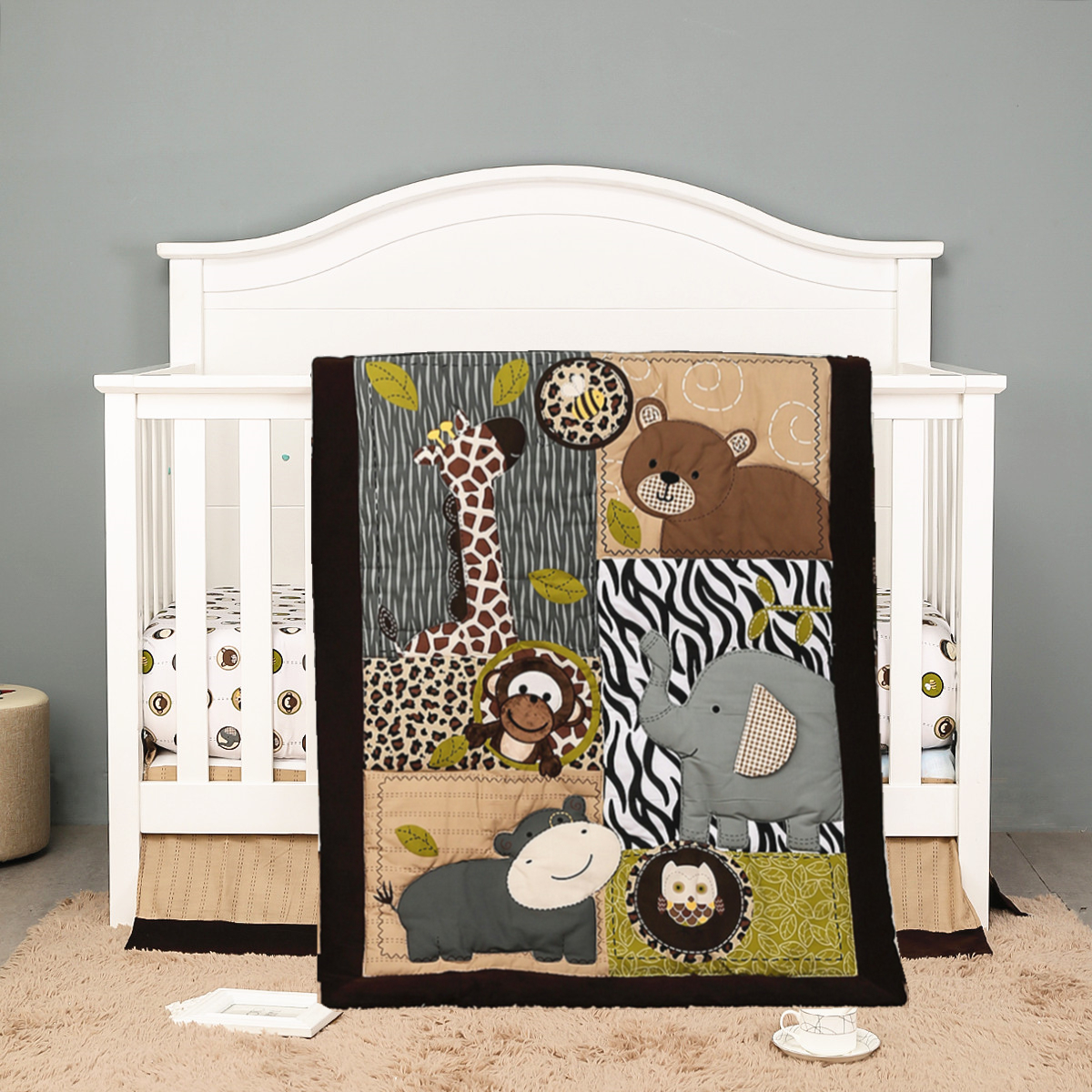 Baby Nursery Jungle Theme - 3Pcs Embroidered Newborn Baby Cot Bedding