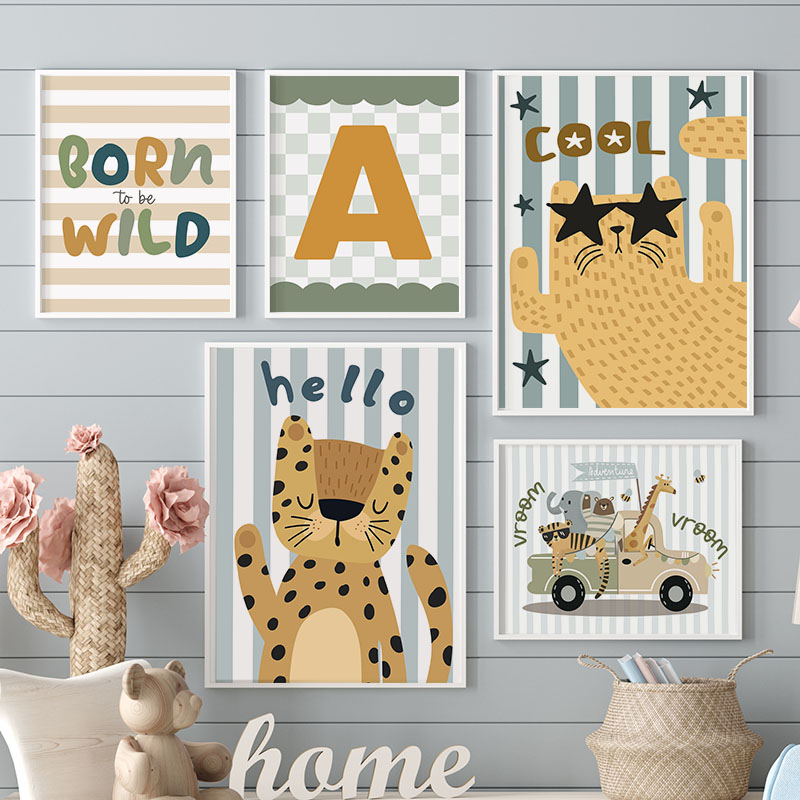 Kawaii Tiger Lion Giraffe Car  - Baby Nursery Name Wall Art recensie en prijs