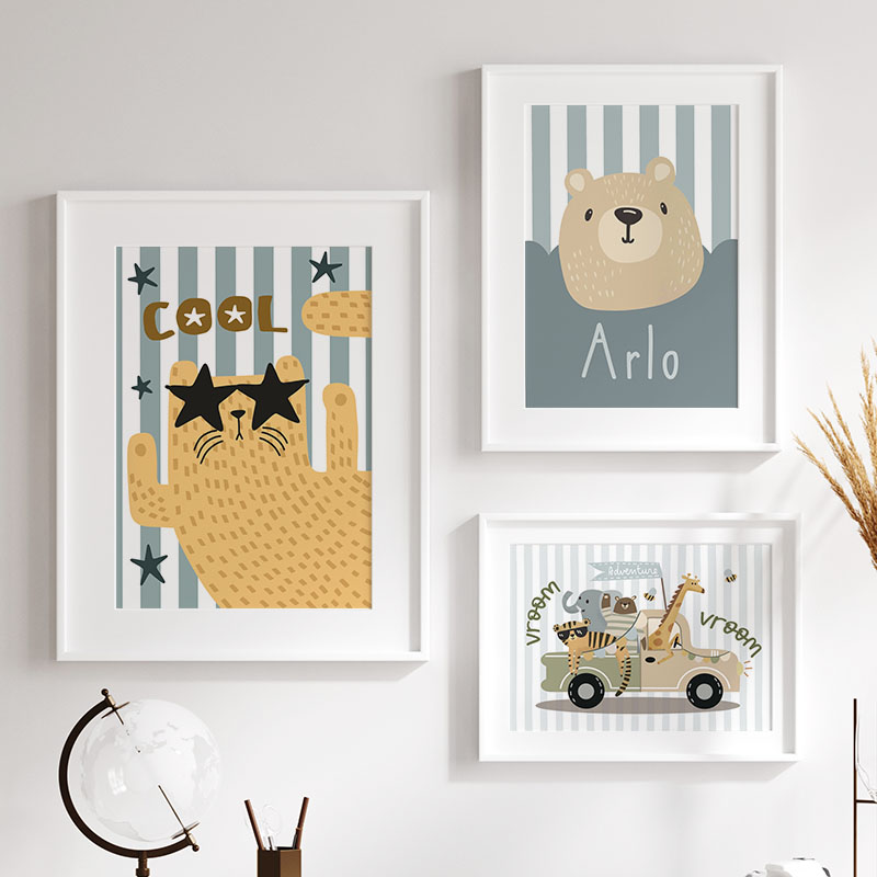 Kawaii Tiger Lion Giraffe Car  - Baby Nursery Name Wall Art recensie en prijs
