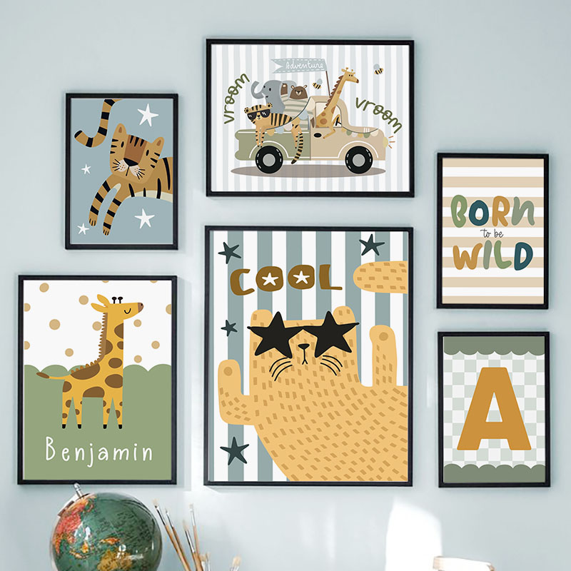 Kawaii Tiger Lion Giraffe Car  - Baby Nursery Name Wall Art recensie en prijs