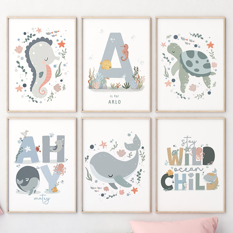 1pc frameless  Marine Life Oct - Baby Nursery Name Wall Art recensie en prijs