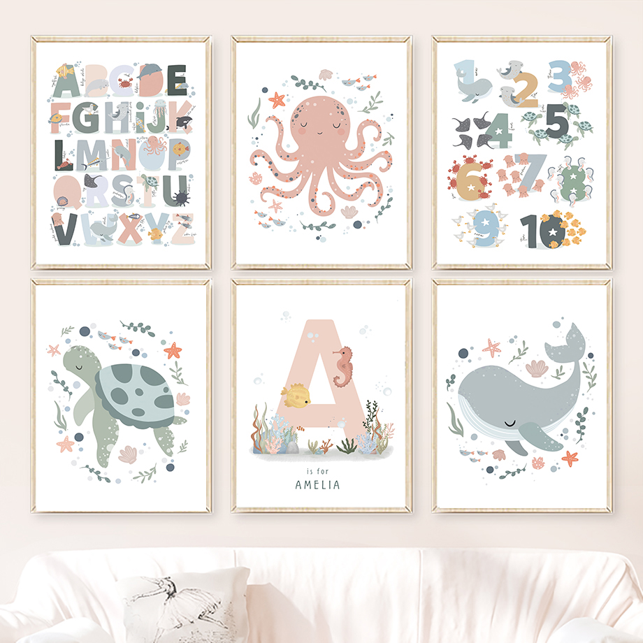 1pc frameless  Marine Life Oct - Baby Nursery Name Wall Art recensie en prijs