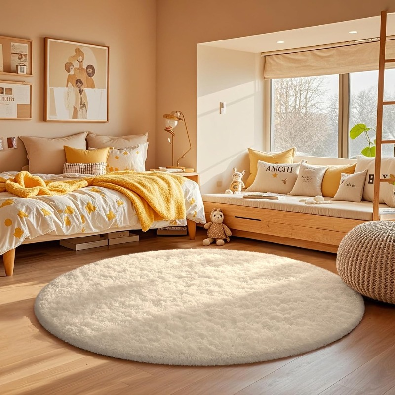 Round Cream White Rug Soft Flu - Baby Nursery Game recensie en prijs