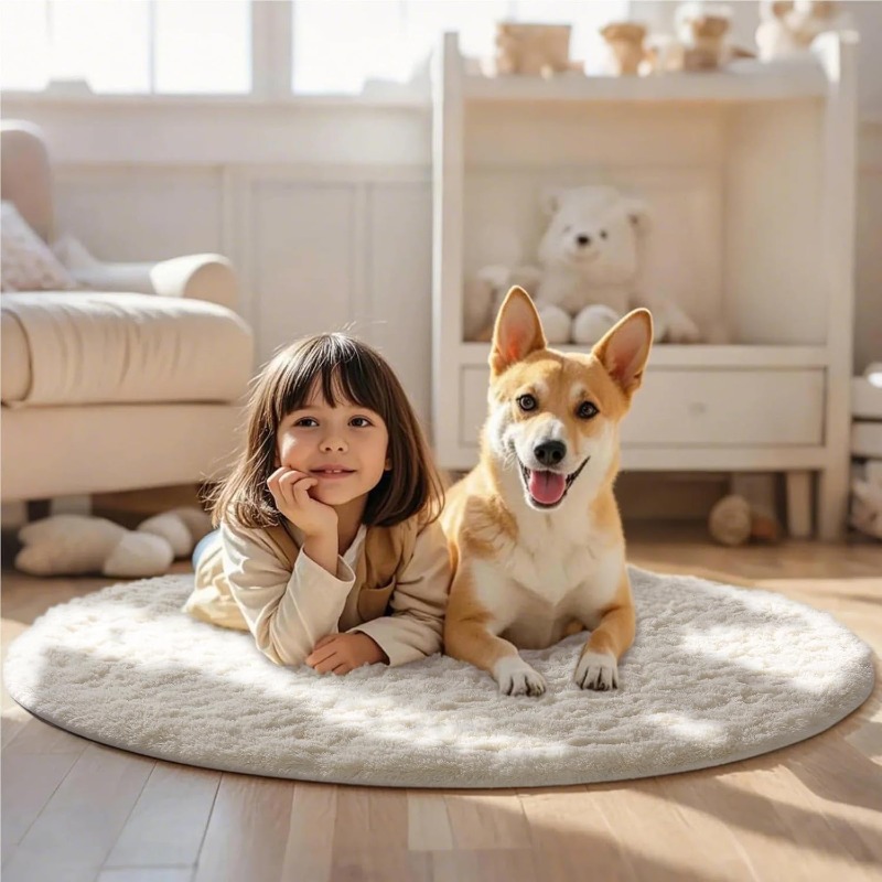 Round Cream White Rug Soft Flu - Baby Nursery Game recensie en prijs