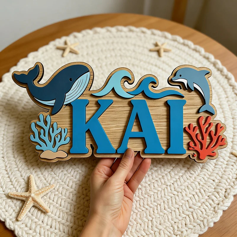 Ocean Whale Dolphin Themed Cus - Baby Nursery Name Wall Art recensie en prijs