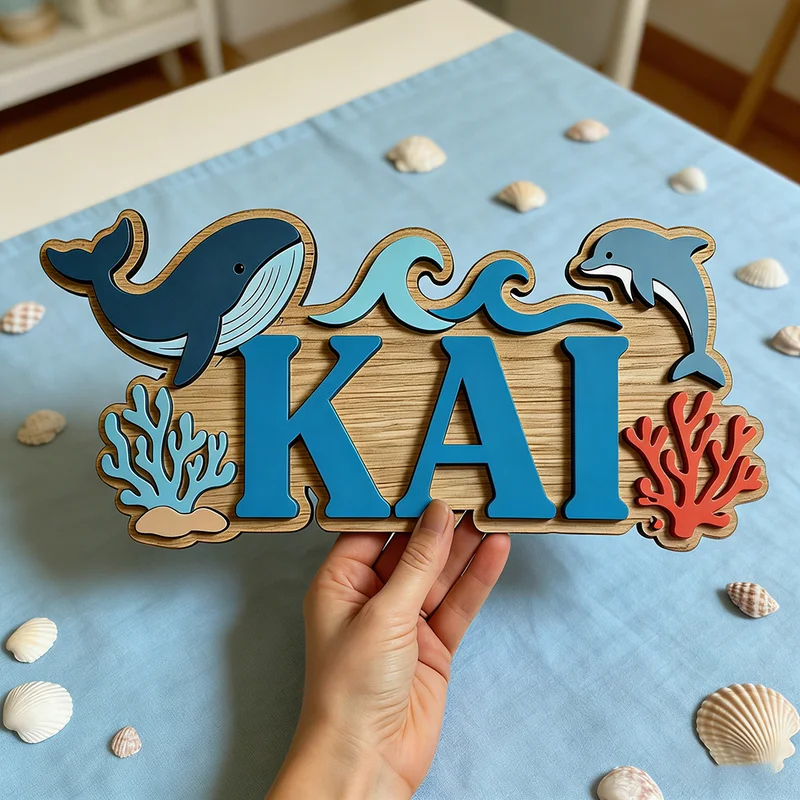 Ocean Whale Dolphin Themed Cus - Baby Nursery Name Wall Art recensie en prijs