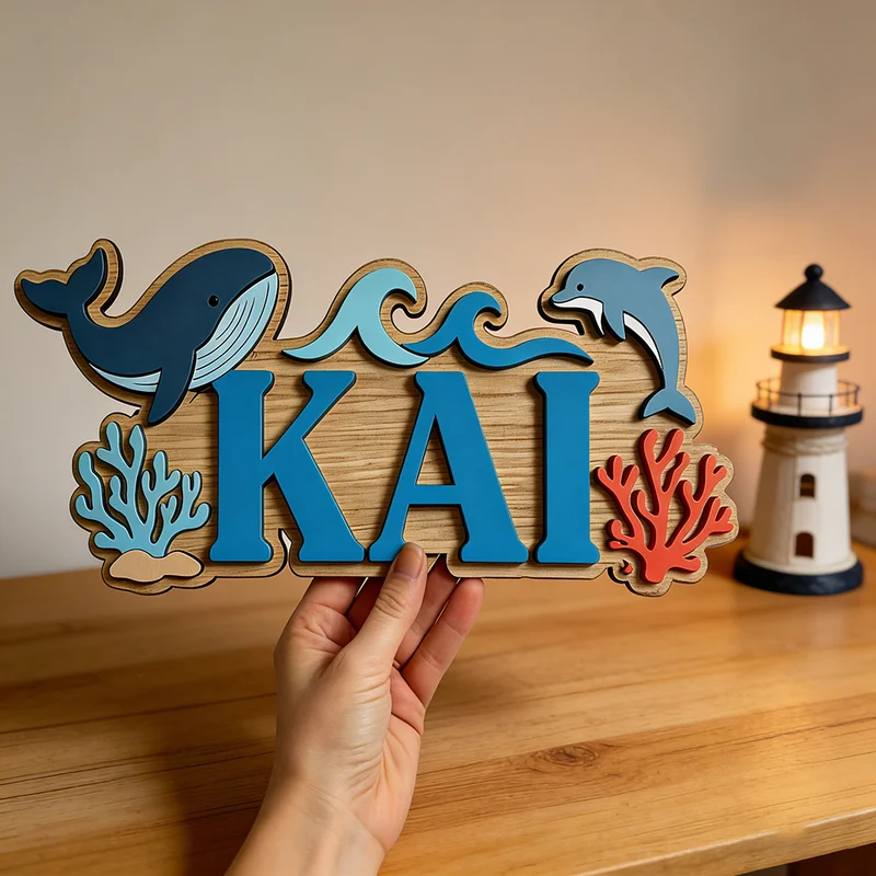 Ocean Whale Dolphin Themed Cus - Baby Nursery Name Wall Art recensie en prijs
