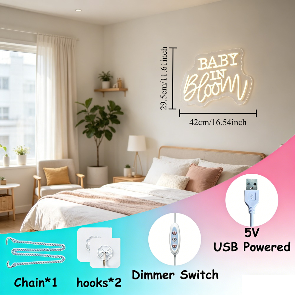 Neon Sign Baby In Bloom LED Wa - Baby Nursery Table recensie en prijs