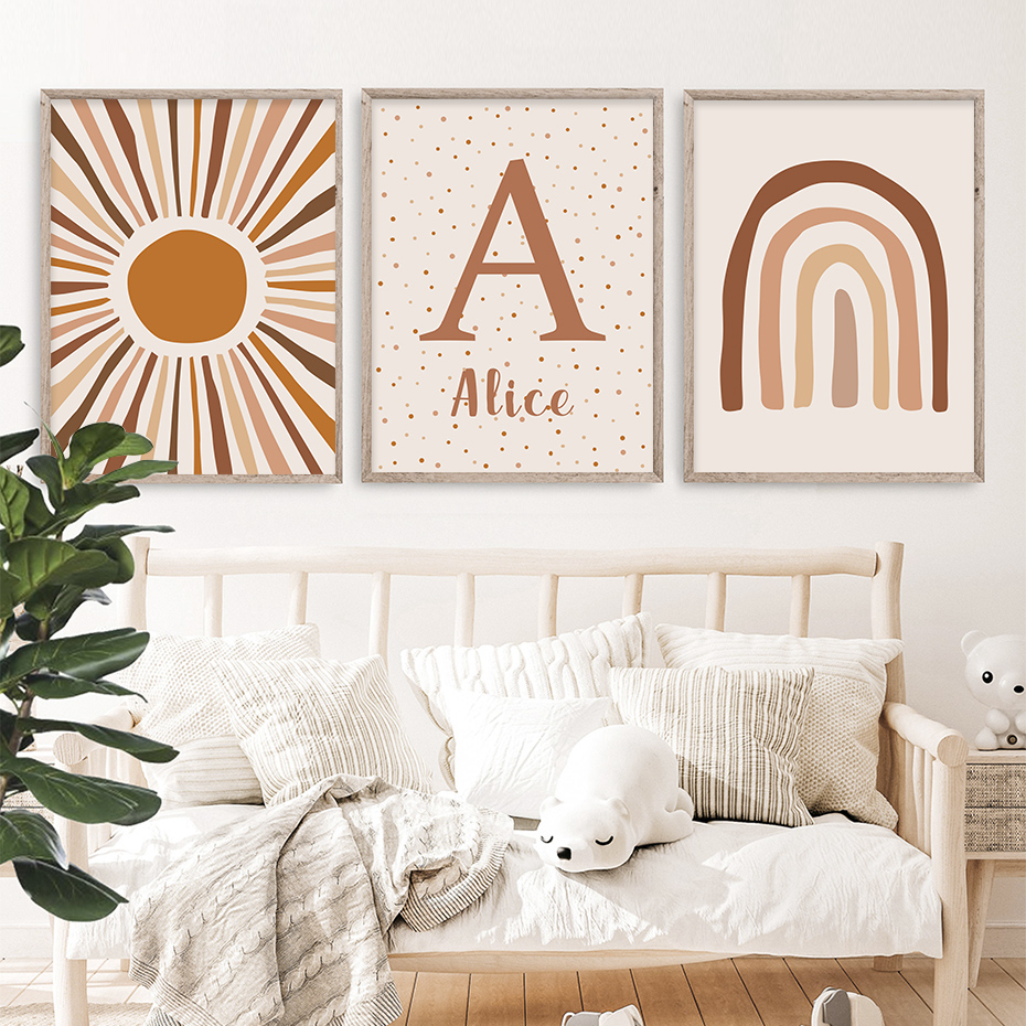 Abstract Sun Rainbow Custom Ba - Baby Nursery Name Wall Art recensie en prijs