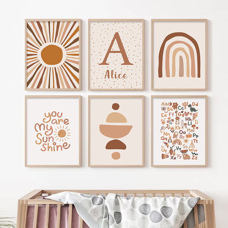 Abstract Sun Rainbow Custom Ba - Baby Nursery Name Wall Art recensie en prijs