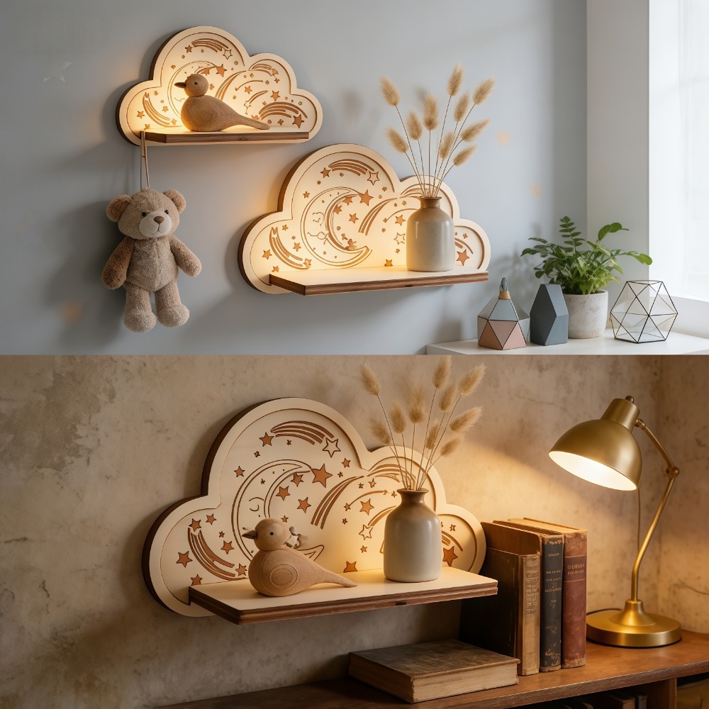 Wooden Cloud Wall Shelf Star M - Baby Nursery Floating Shelves recensie en prijs