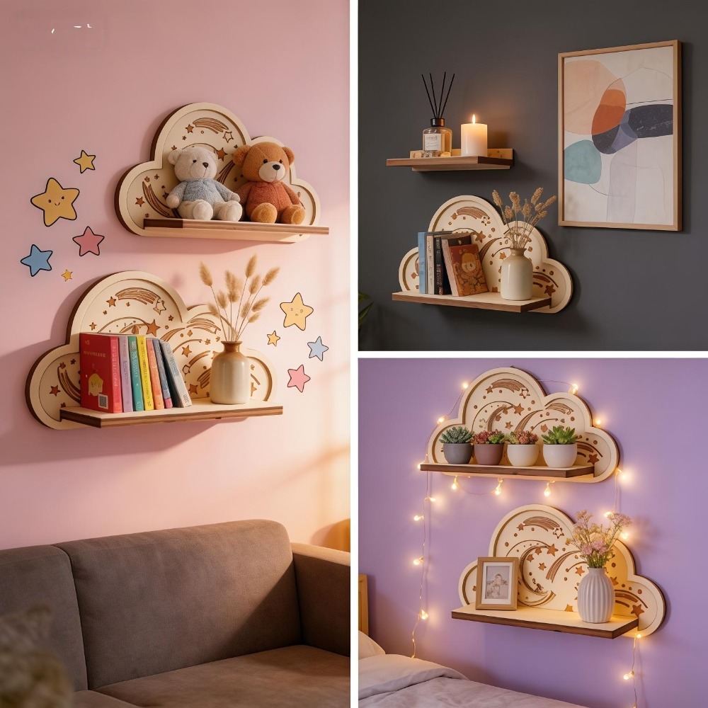 Wooden Cloud Wall Shelf Star M - Baby Nursery Floating Shelves recensie en prijs