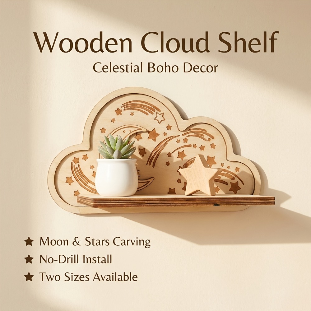Wooden Cloud Wall Shelf Star M - Baby Nursery Floating Shelves recensie en prijs