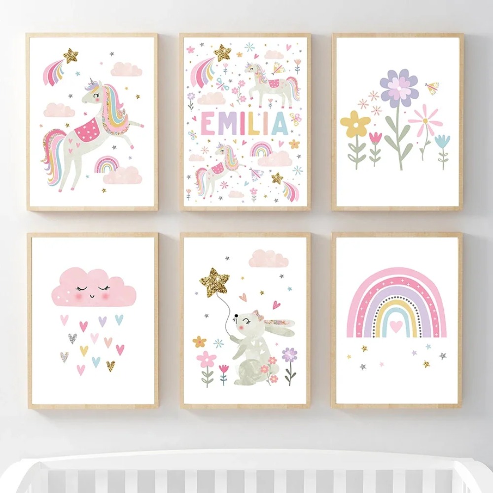 Pink Unicorn Rabbit Rainbow Cl - Baby Nursery Name Wall Art recensie en prijs