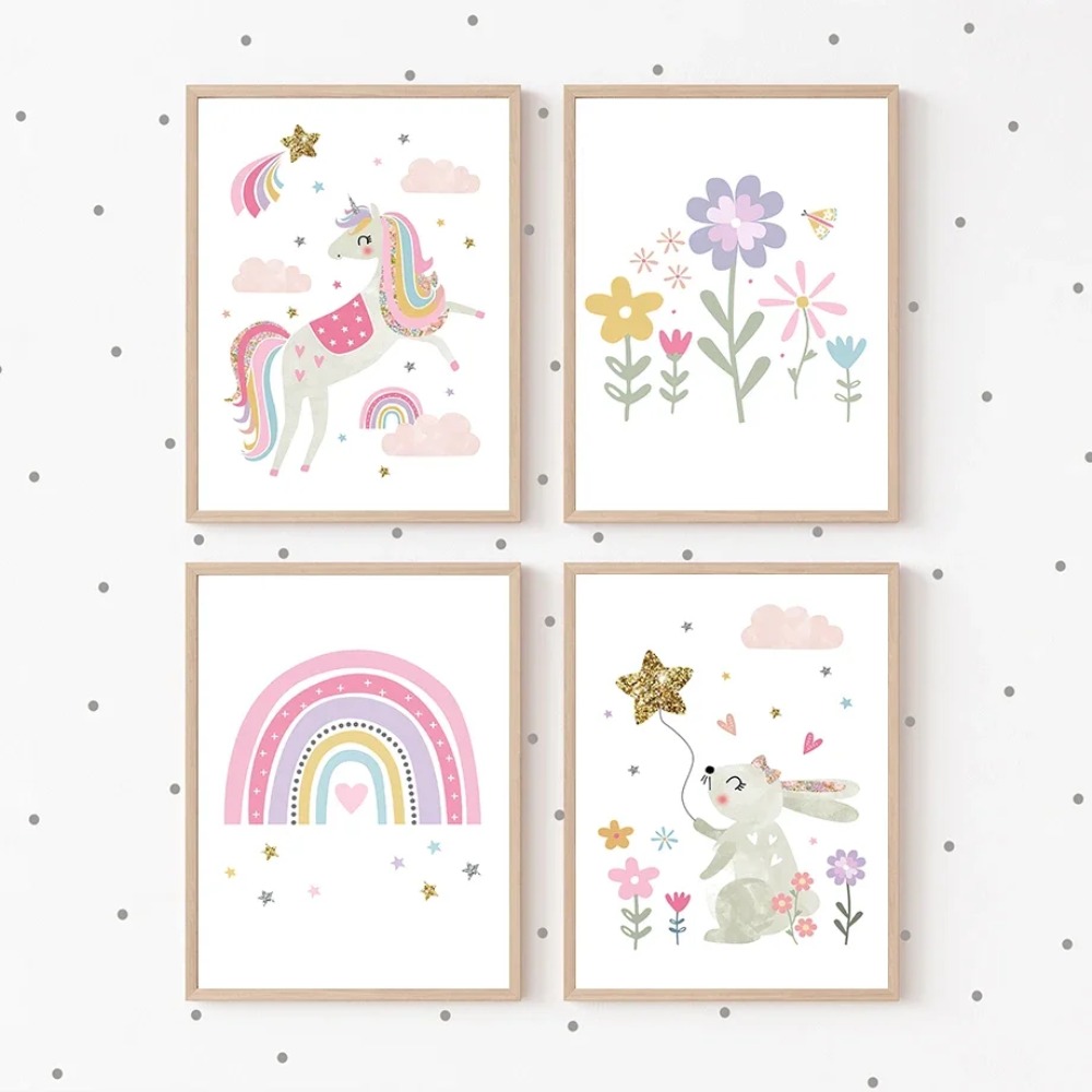 Pink Unicorn Rabbit Rainbow Cl - Baby Nursery Name Wall Art recensie en prijs