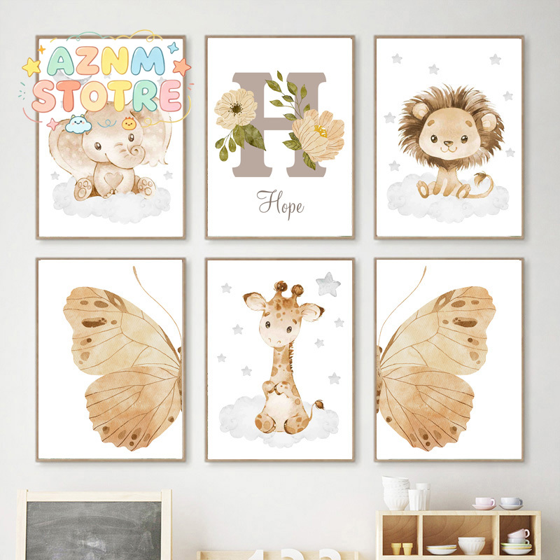 Elephant Giraffe Lion Custom B - Baby Nursery Name Wall Art recensie en prijs