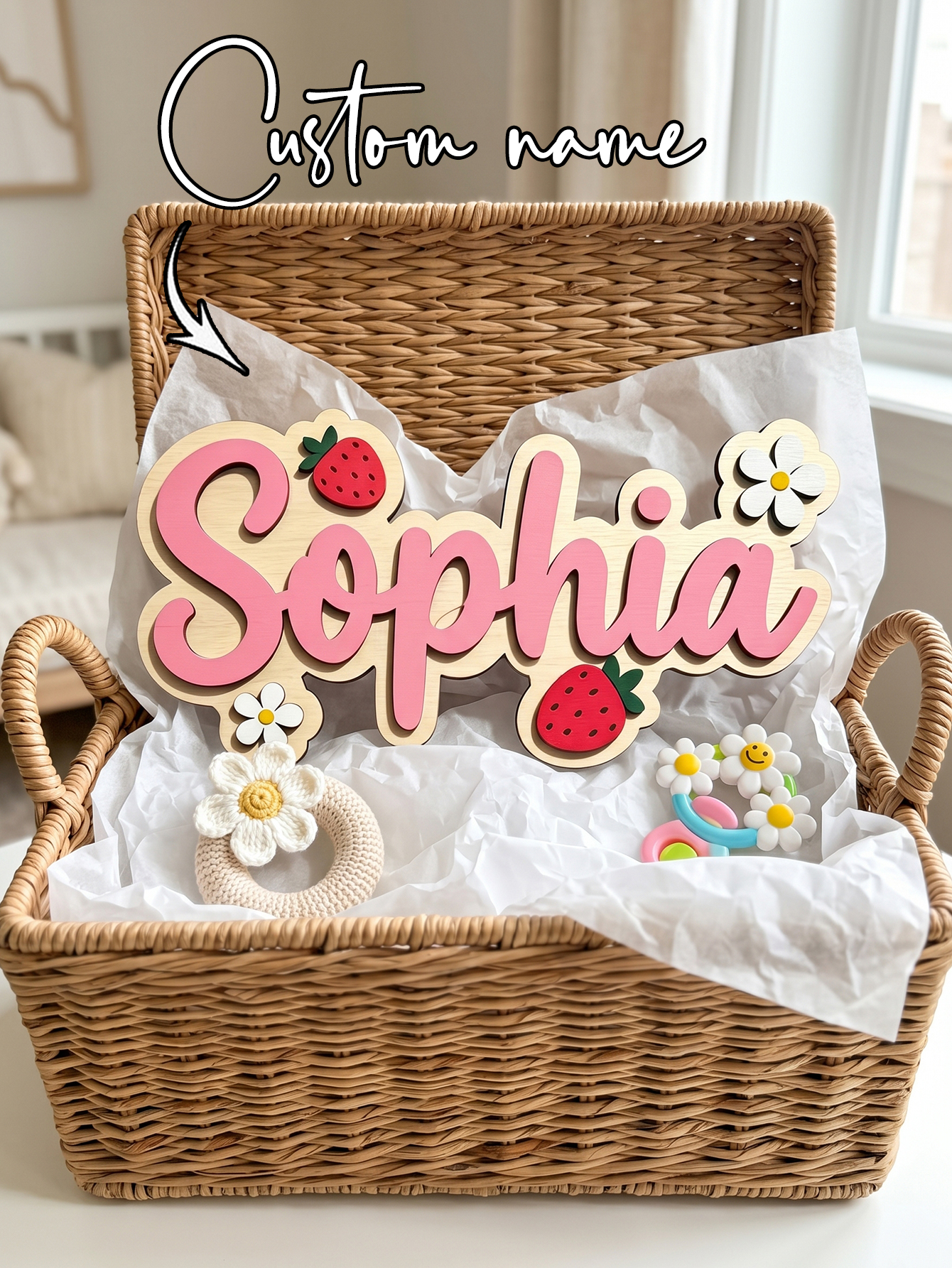 Custom Name Strawberry Daisy W - Baby Nursery Decorations recensie en prijs