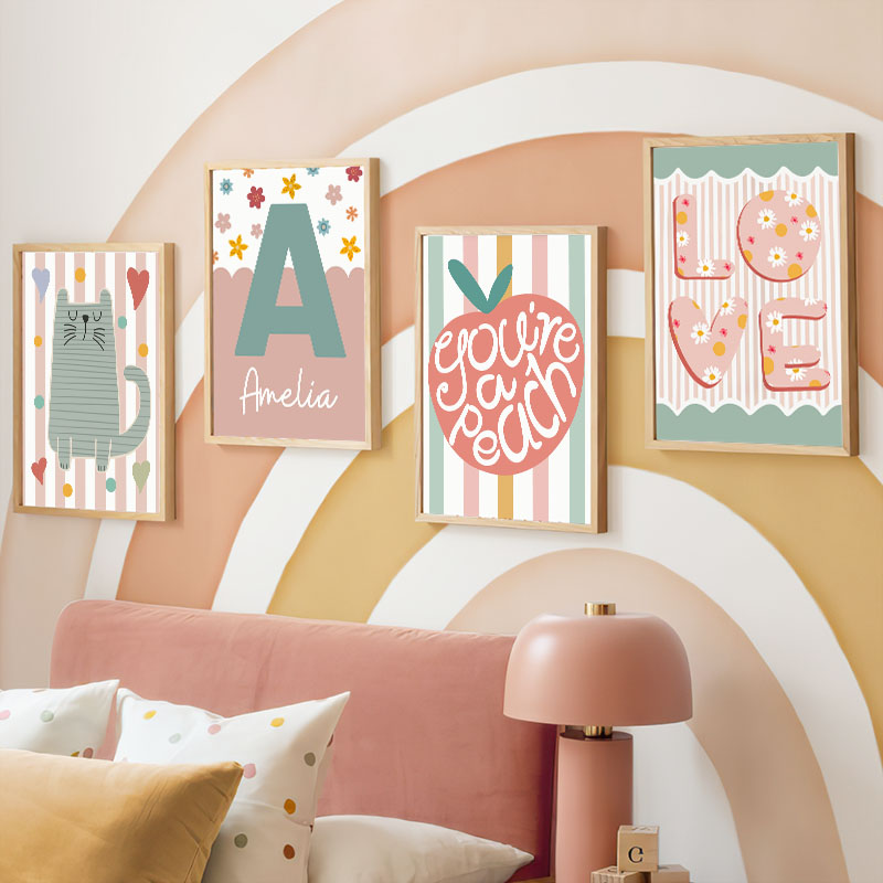 Cartoon Cat Duck Bird Apple Cu - Baby Nursery Name Wall Art recensie en prijs