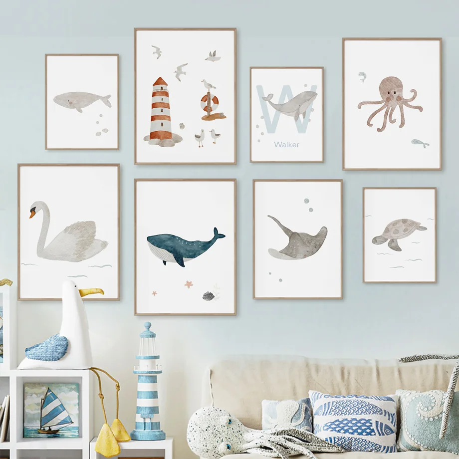 Custom Name Whale Octopus Turt - Baby Nursery Name Wall Art recensie en prijs
